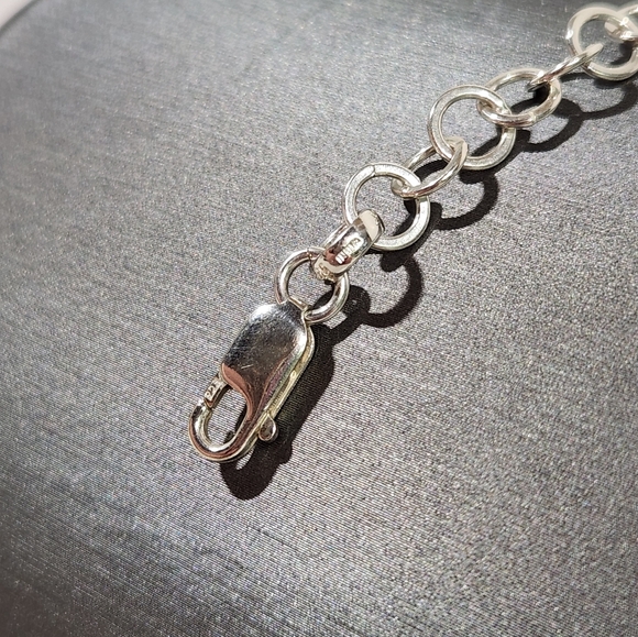 Genuine Sterling Silver (7mm) Flat Round Link Chain Bracelet - Picture 10 of 12